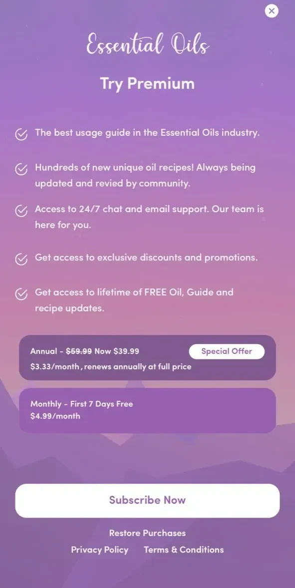 doTERRA Essential Oils Guide paywall screen
