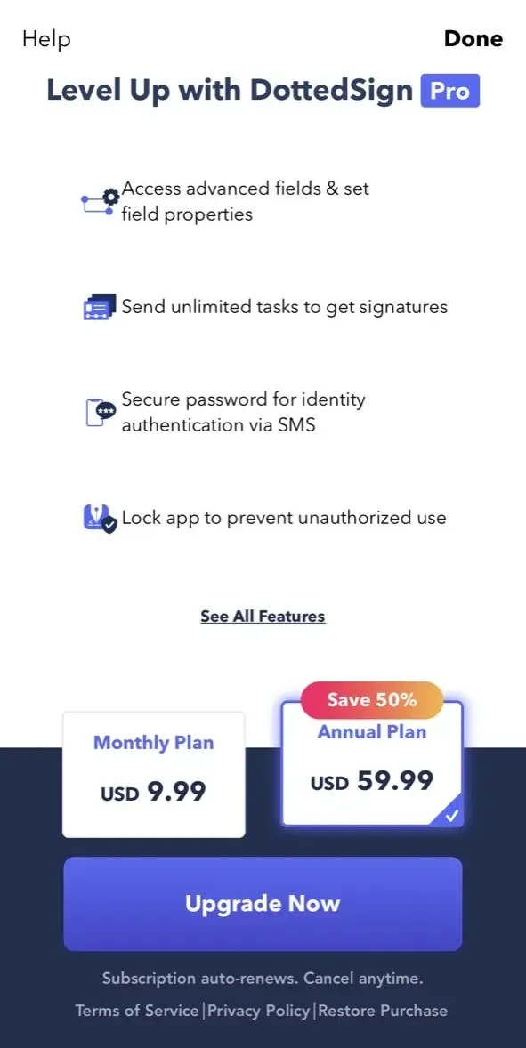 DottedSign paywall screen