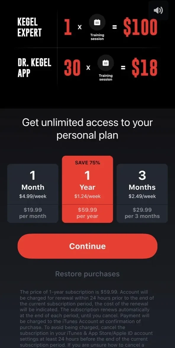 Dr. Kegel paywall screen