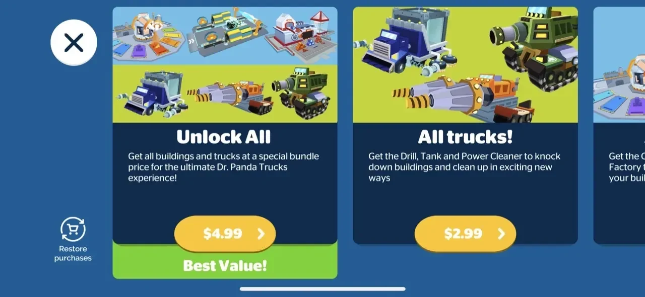 Dr. Panda Trucks paywall screen