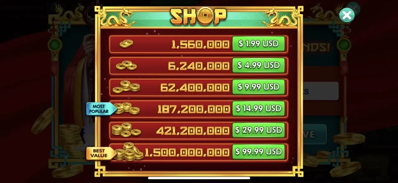 Dragon 888 Slots Casino paywall screen
