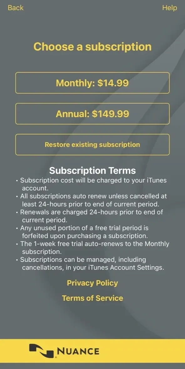 Dragon Anywhere paywall screen