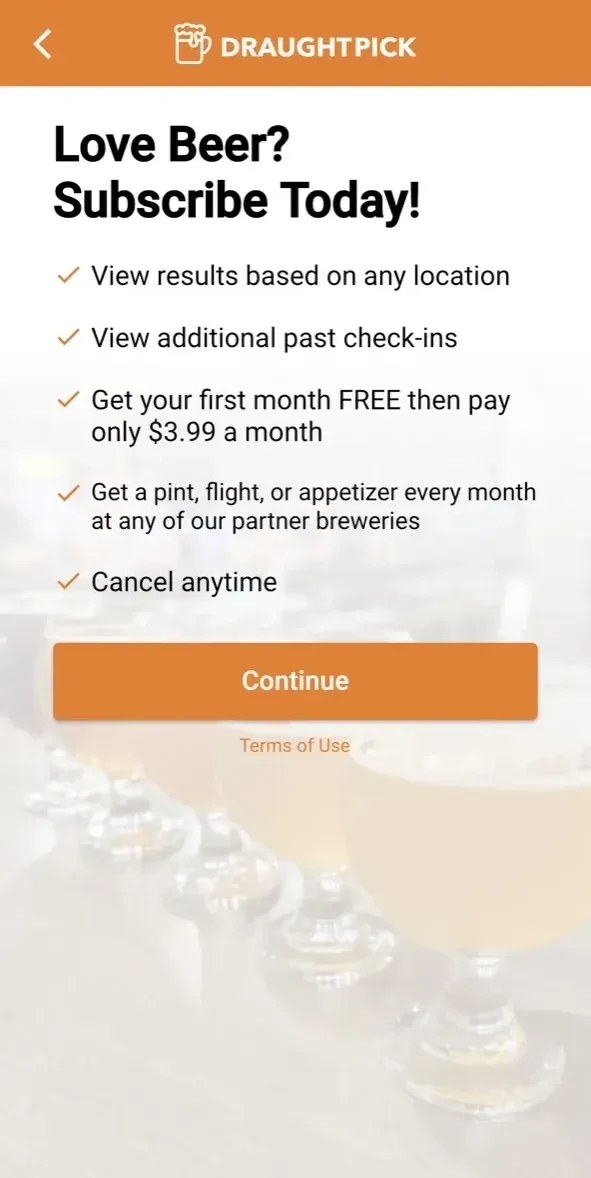 DraughtPick paywall screen