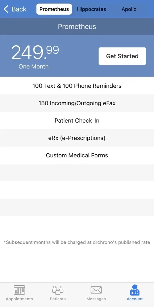 DrChrono EHR / EMR paywall screen