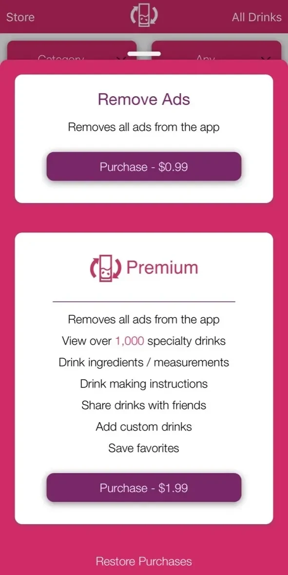Drinkify paywall screen