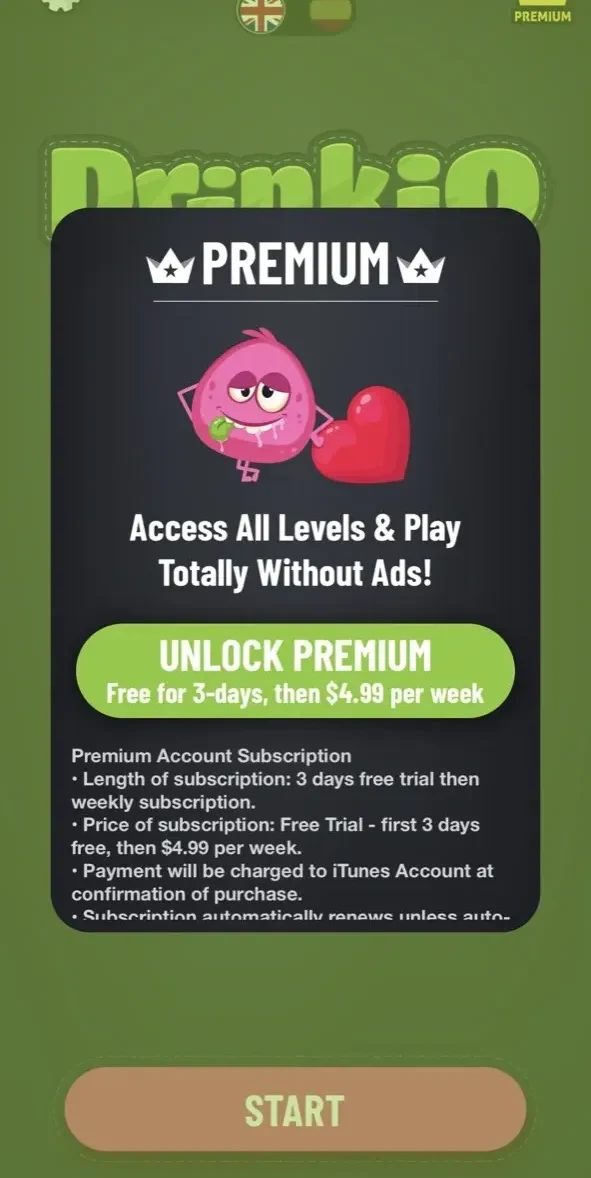 Drinkio paywall screen