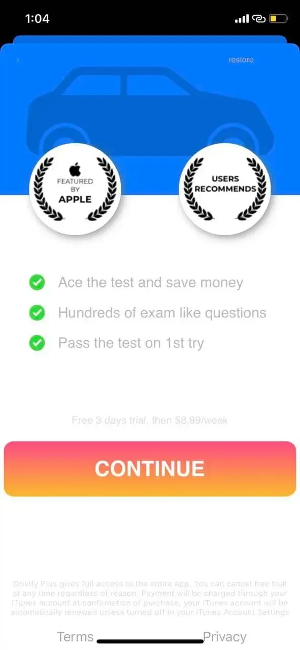 Pass Permit Test DMV paywall screen