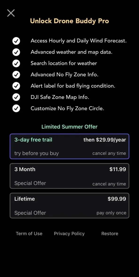 Drone Buddy paywall screen