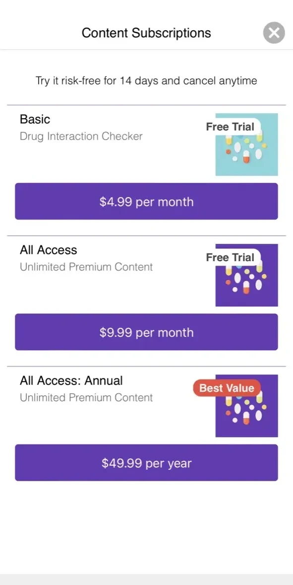 Drug Interaction Checker paywall screen