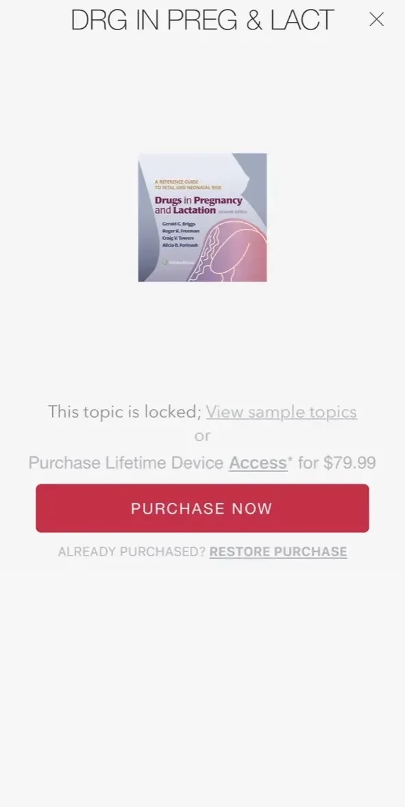 Drugs in Pregnancy Lactation paywall screen