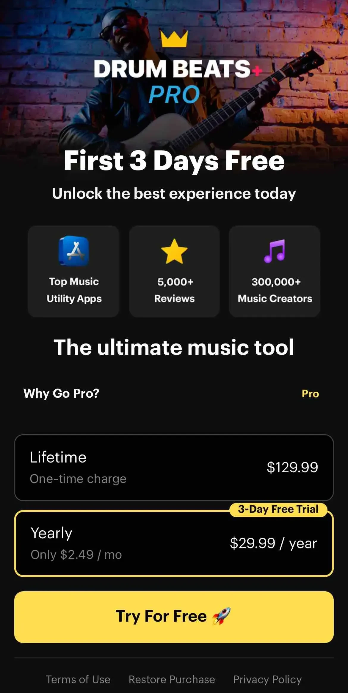 Drum Beats+ Rhythm Machine paywall screen