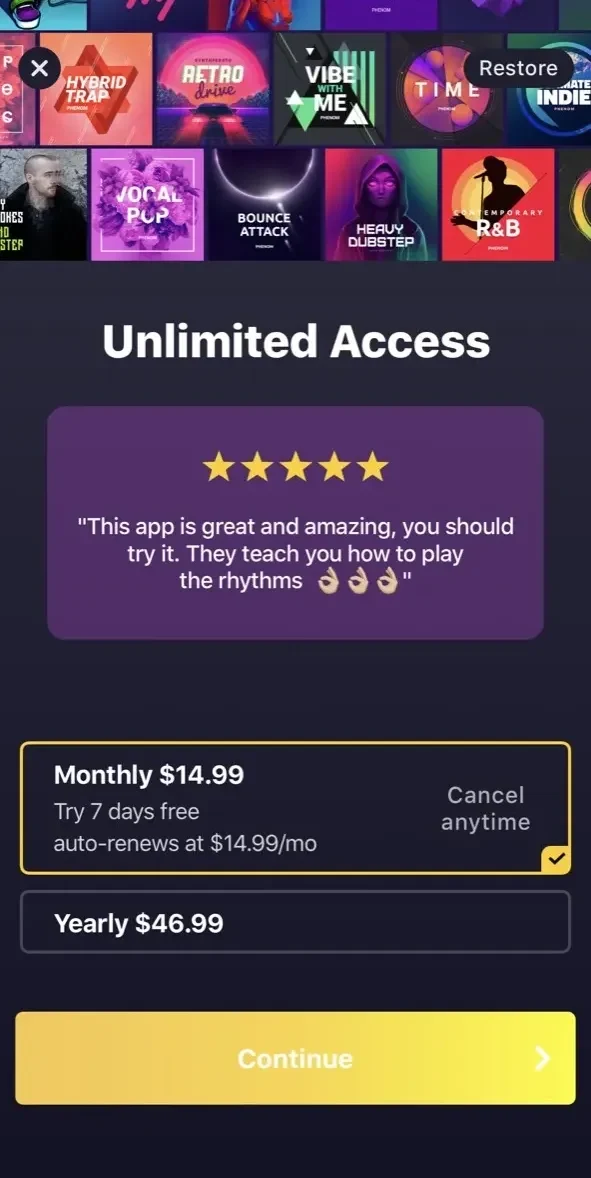 Drum Pad Machine paywall screen