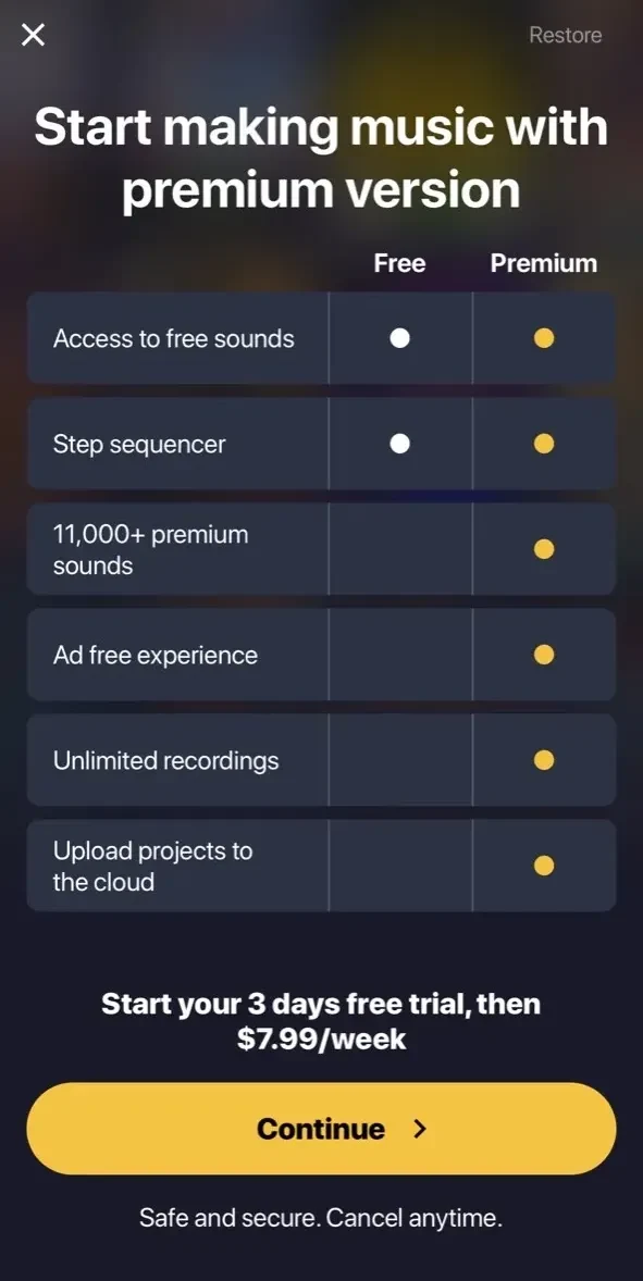 Drum Pads 24 Beat Maker paywall screen