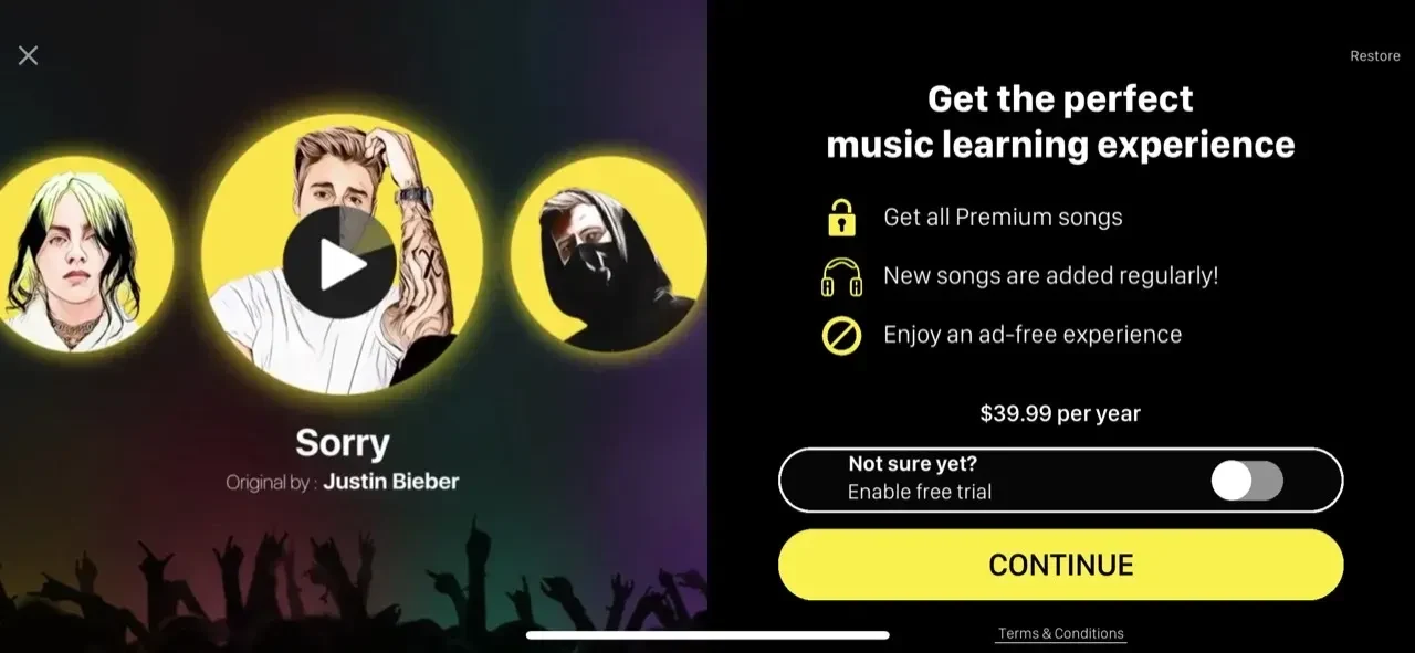 Drums paywall screen