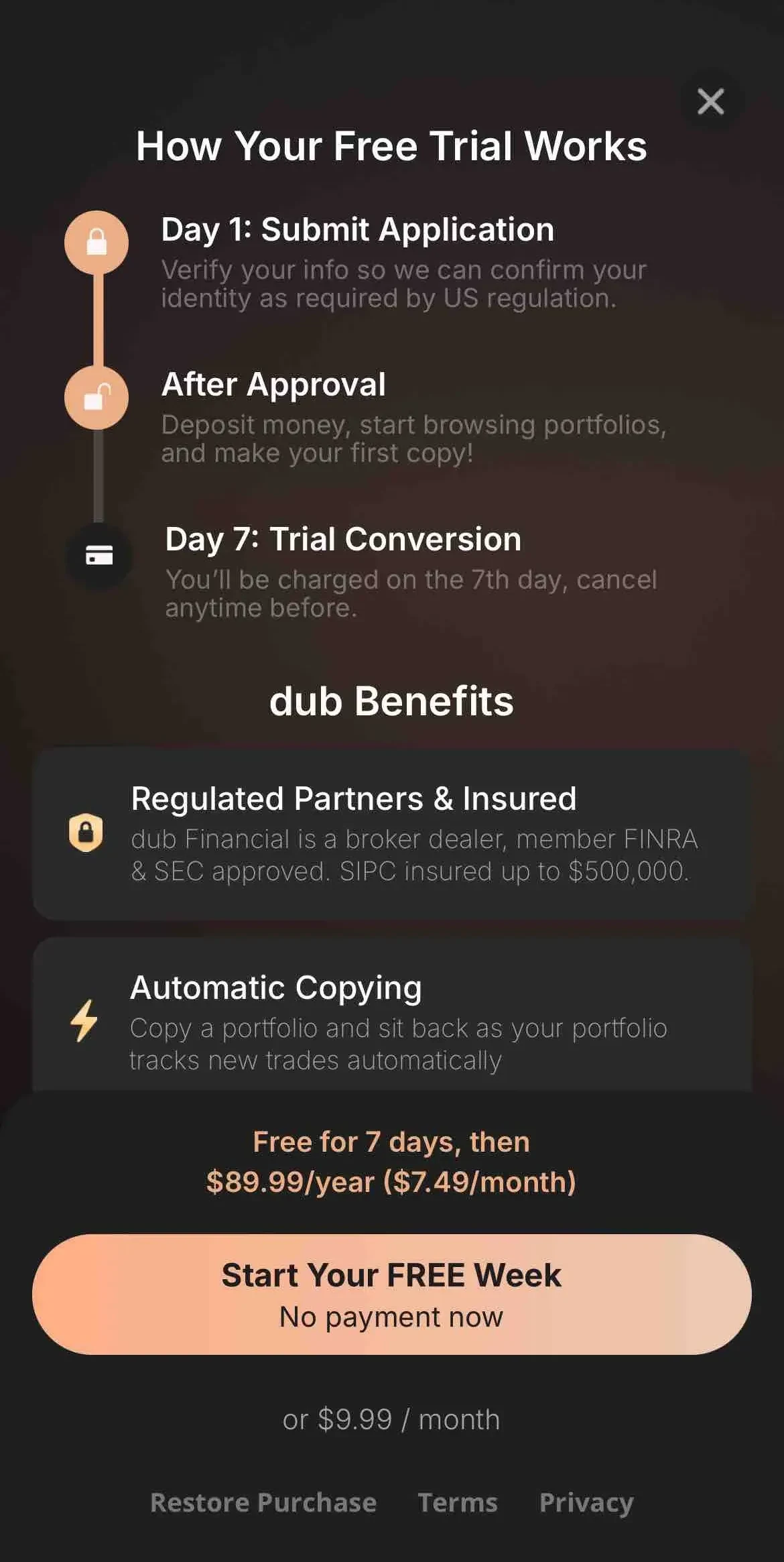 dub paywall screen