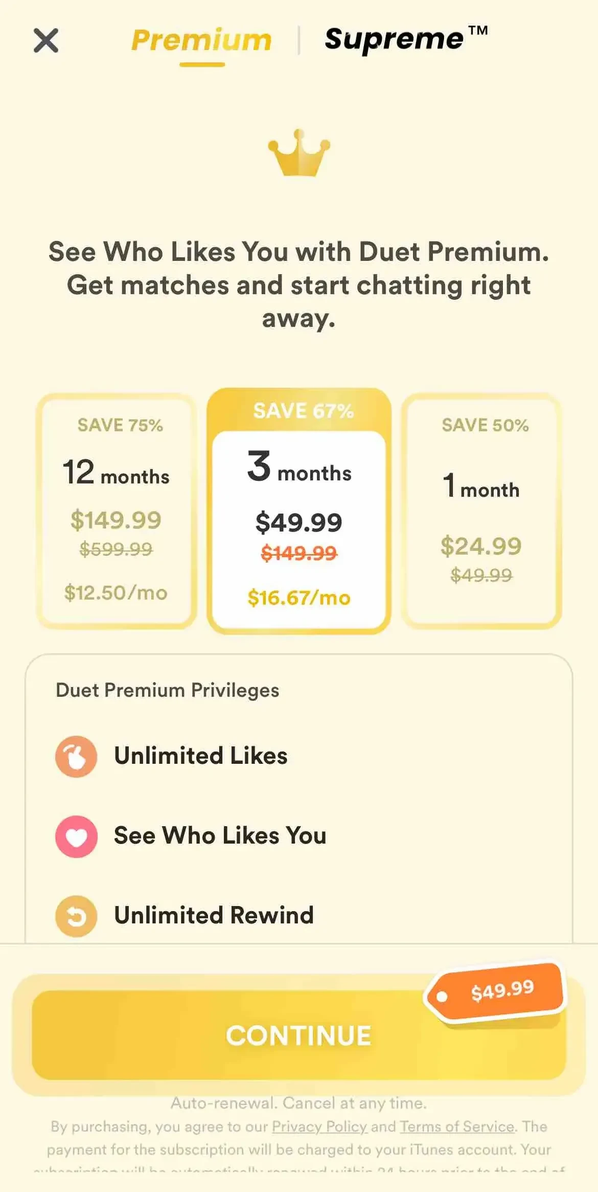Duet paywall screen