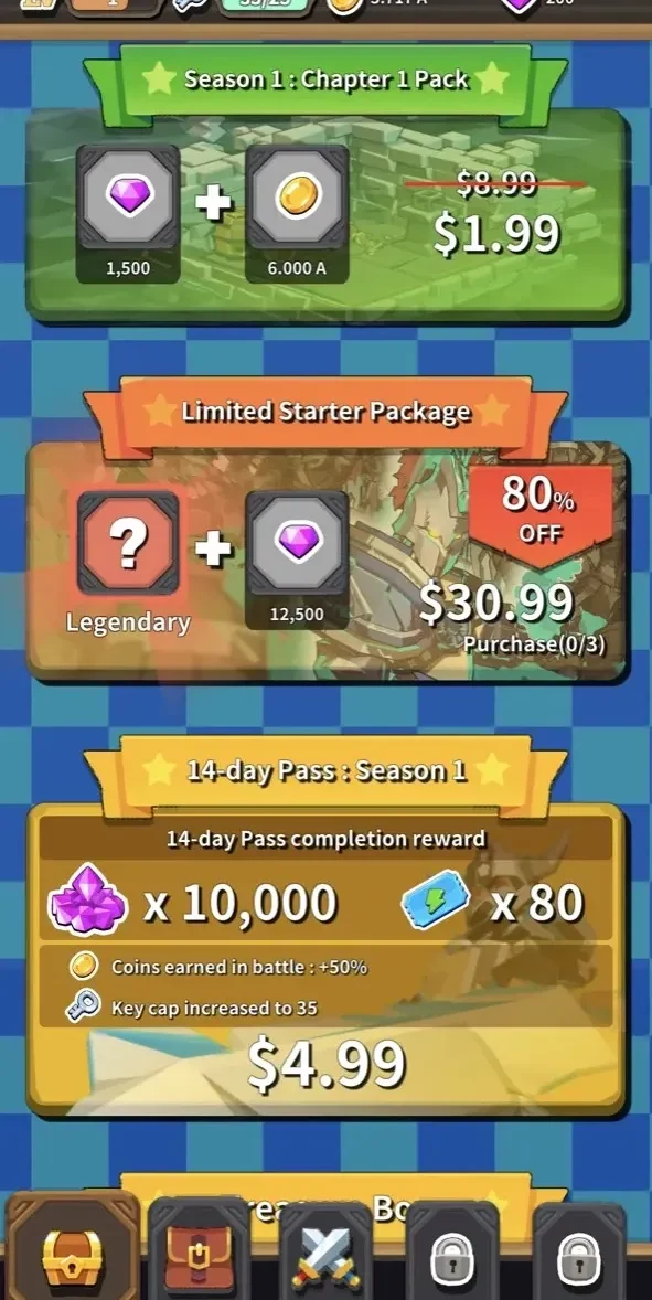 Dungeon of Gods paywall screen