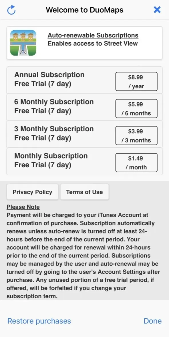 DuoMaps Directions paywall screen