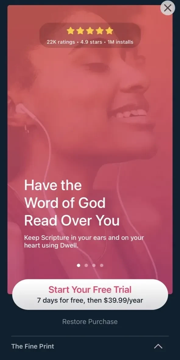 Dwell paywall screen