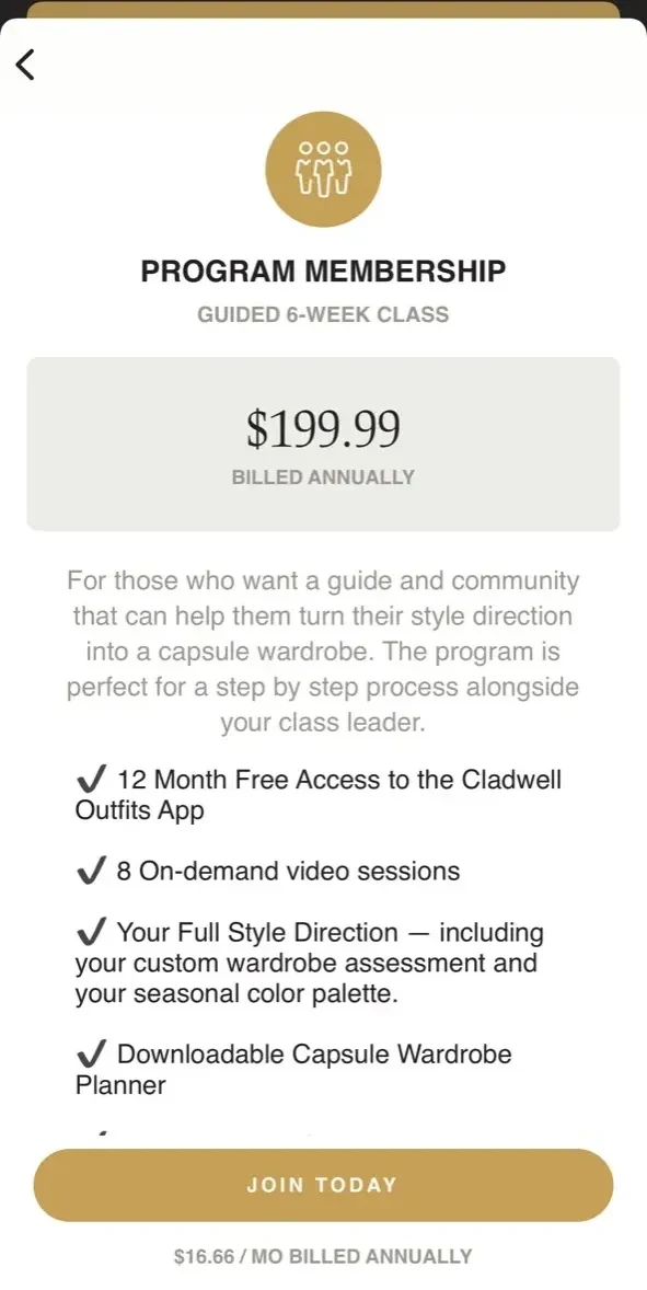 Cladwell paywall screen