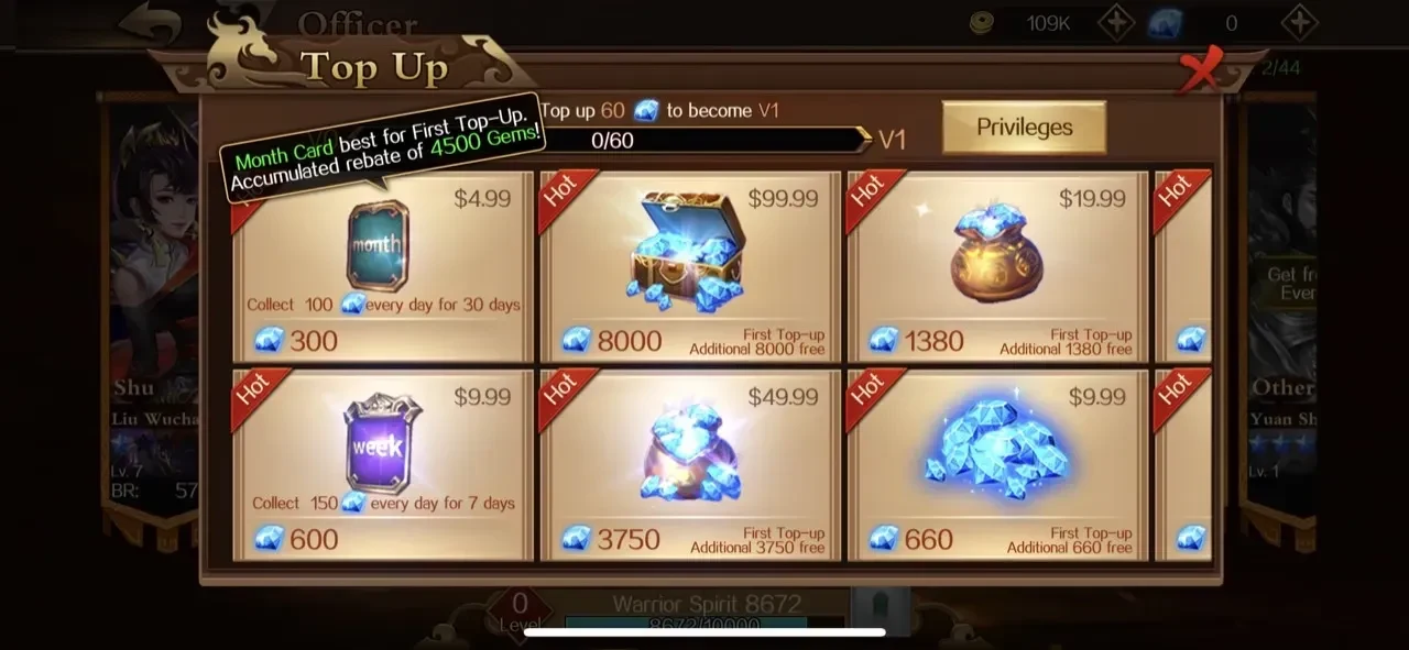 Dynasty Legends paywall screen