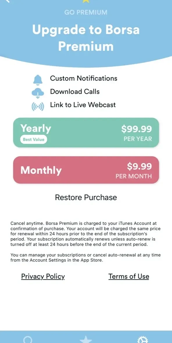 Earnings Calls paywall screen