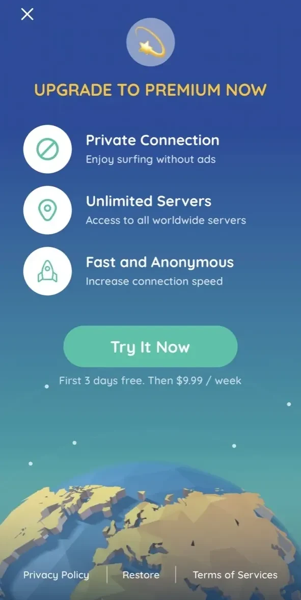 Earth VPN paywall screen