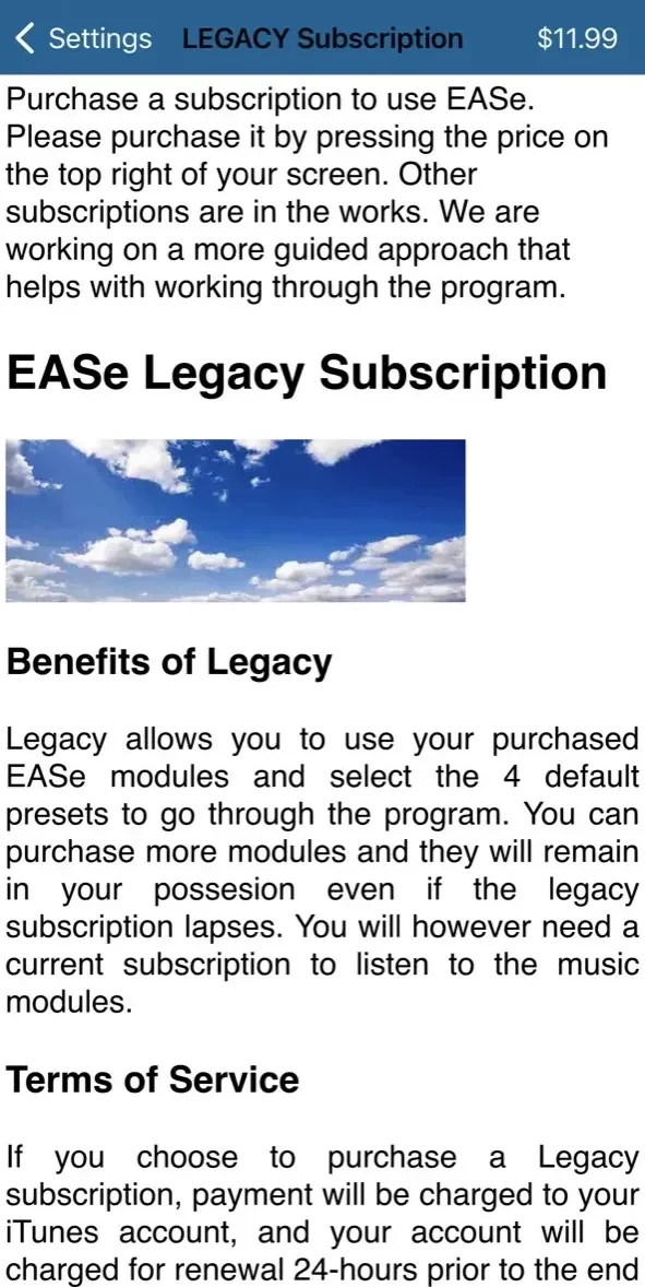 EASe Listening Therapy paywall screen