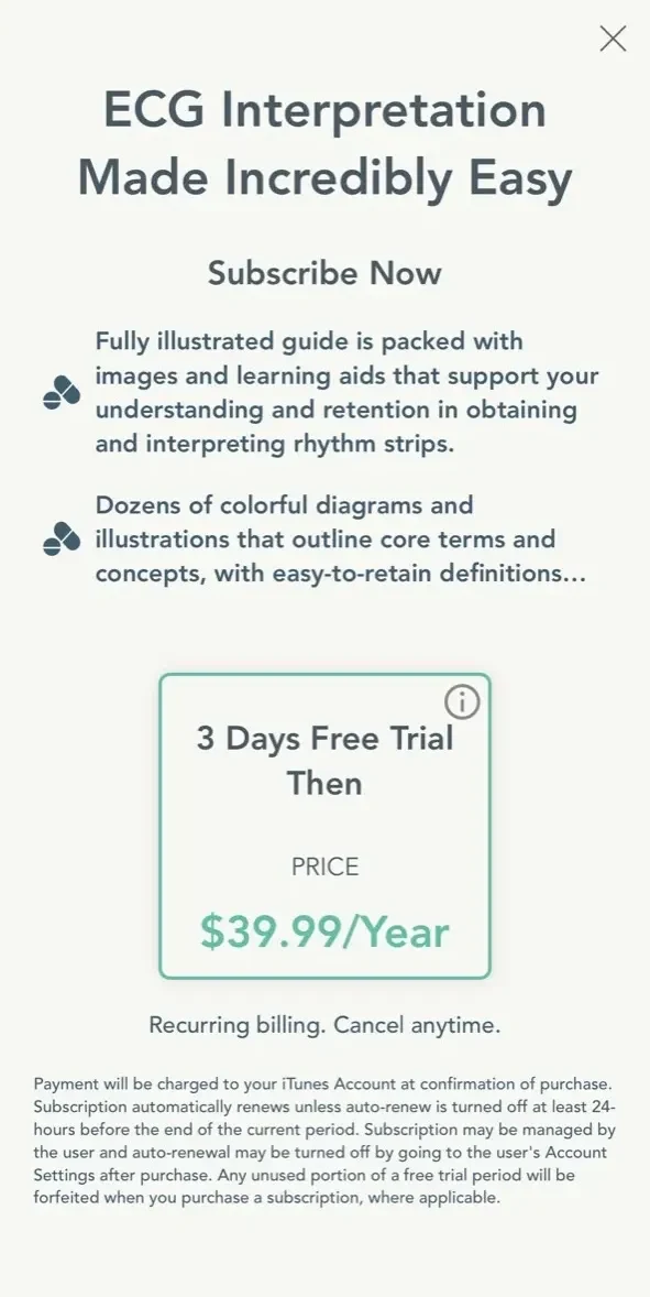 ECG Interpretation MIE paywall screen