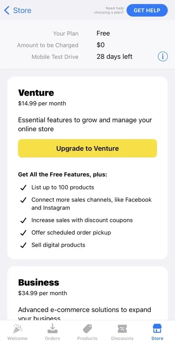 Ecwid Ecommerce paywall screen