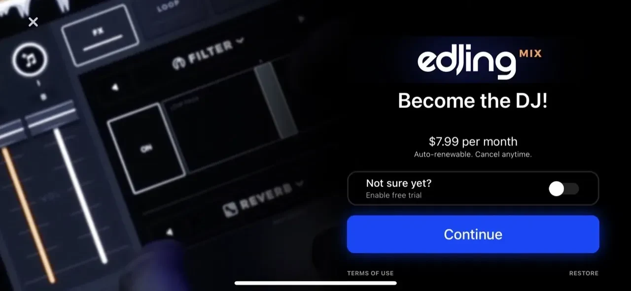 Edjing Mix paywall screen