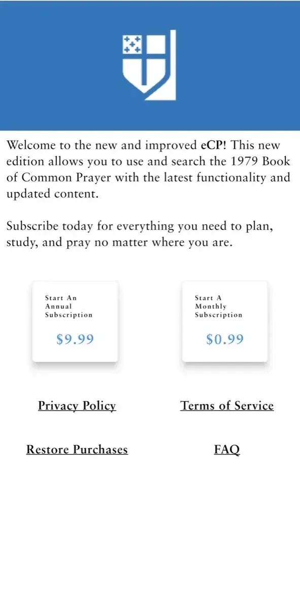 electronic Common Prayer paywall screen