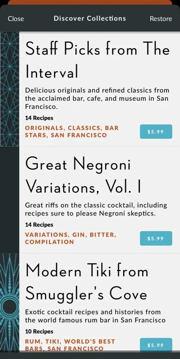 Elemental Cocktails paywall screen