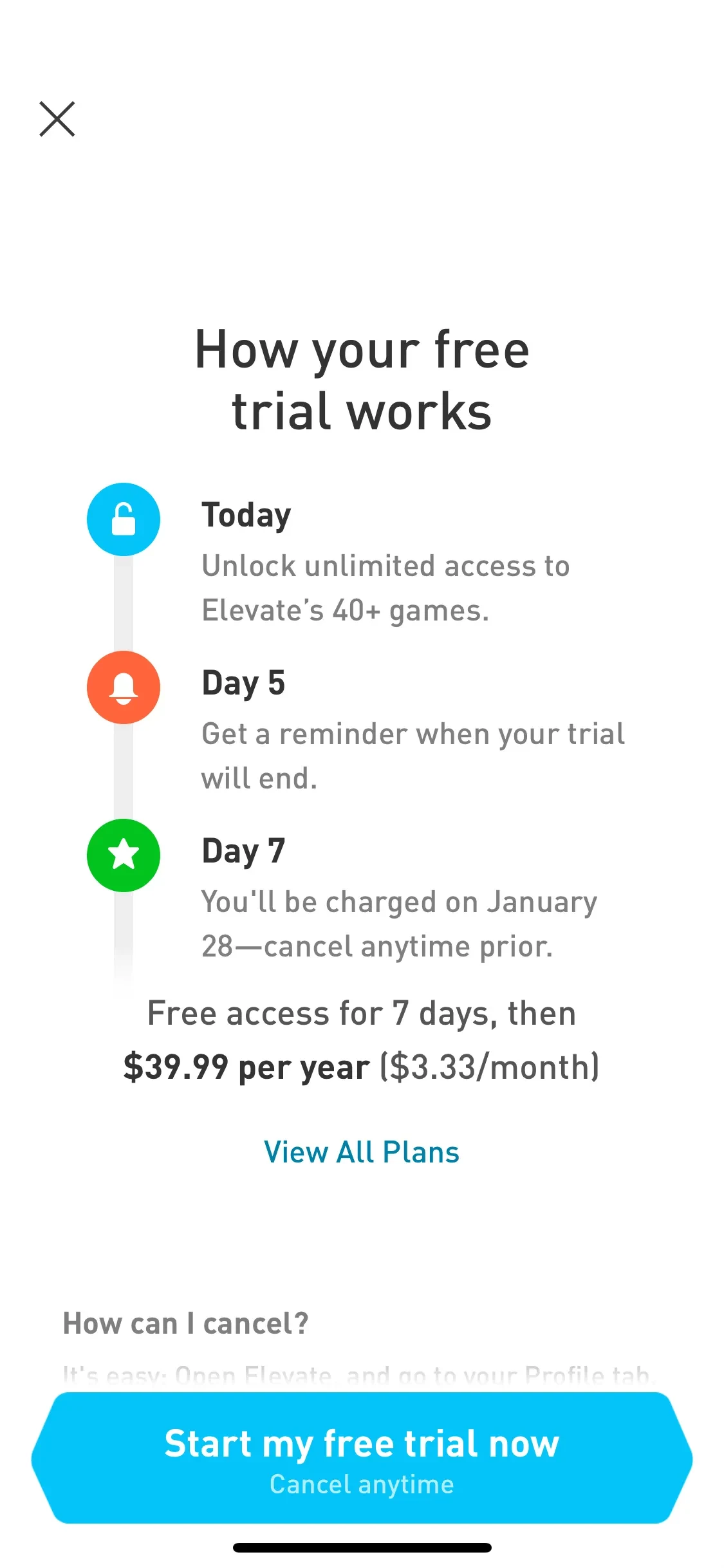 Elevate paywall screen