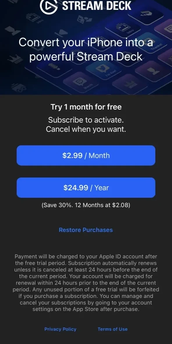 Elgato Stream Deck Mobile paywall screen