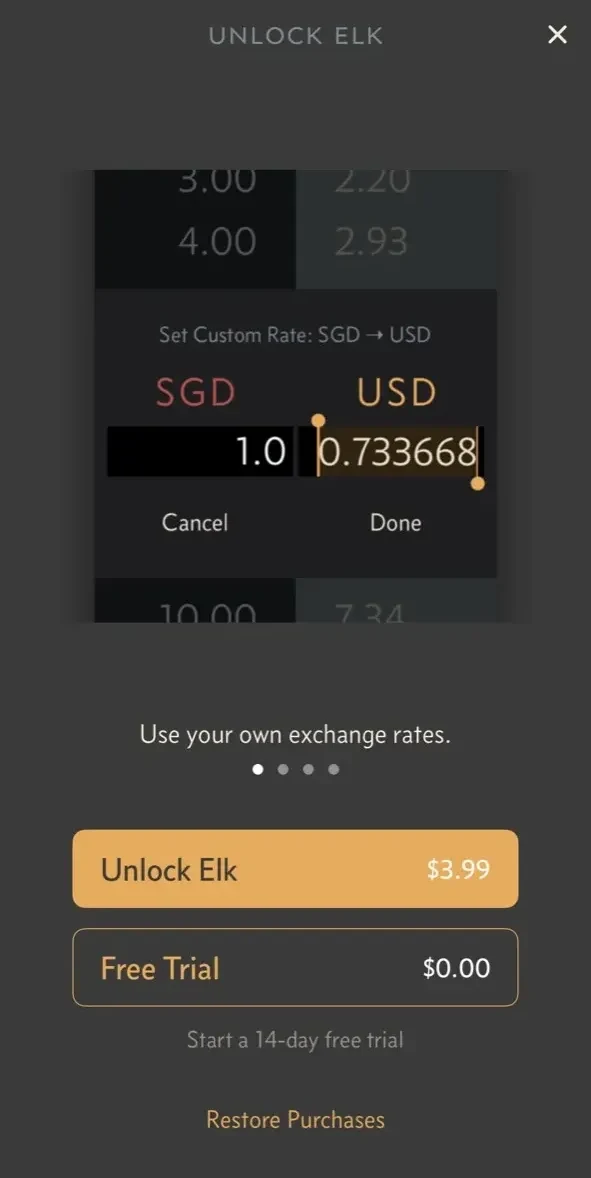 Elk Currency Converter paywall screen