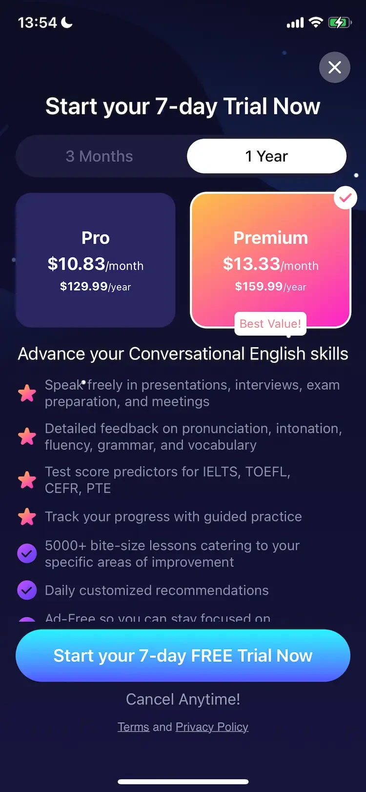 ELSA Speak paywall screen