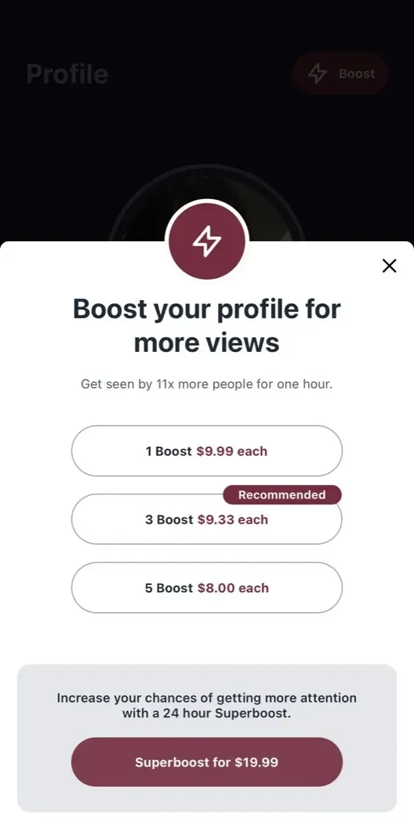 Ember Dating paywall screen