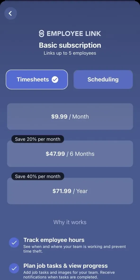 Employee Link paywall screen