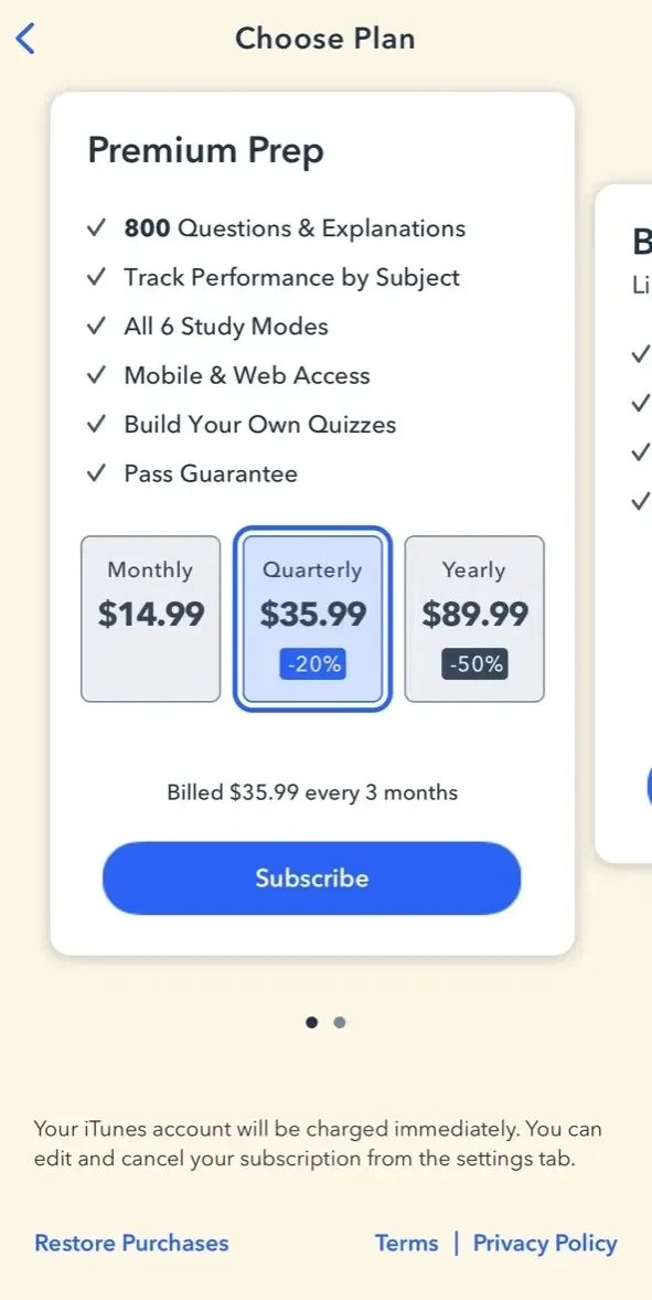 EMS Pocket Prep paywall screen