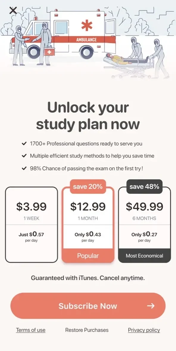 EMT B Exam Prep 2024 paywall screen