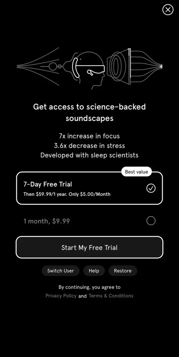 Endel paywall screen