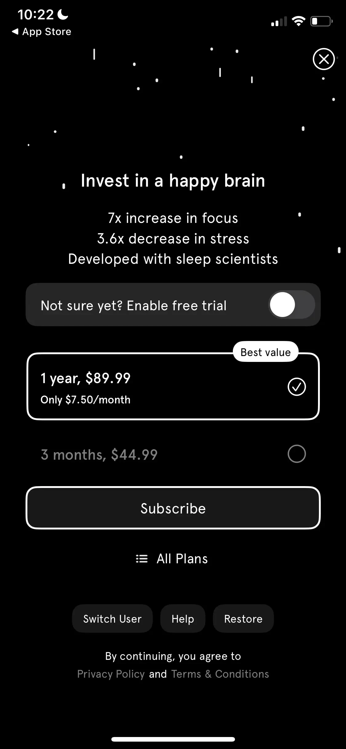 Endel paywall screen