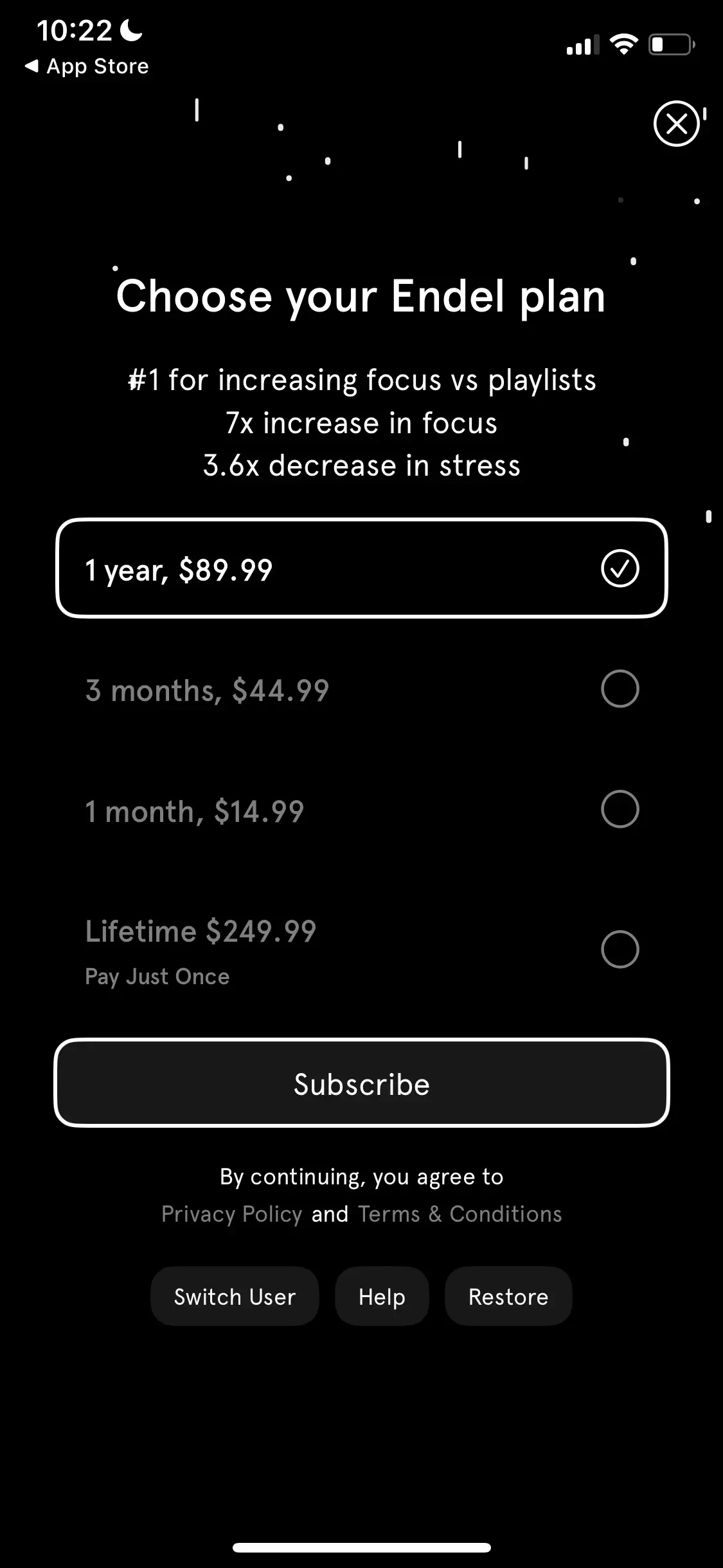 Endel paywall screen
