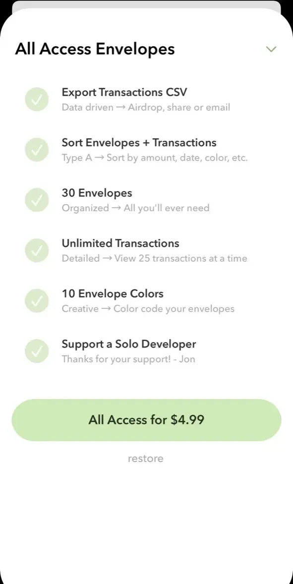 Envy paywall screen