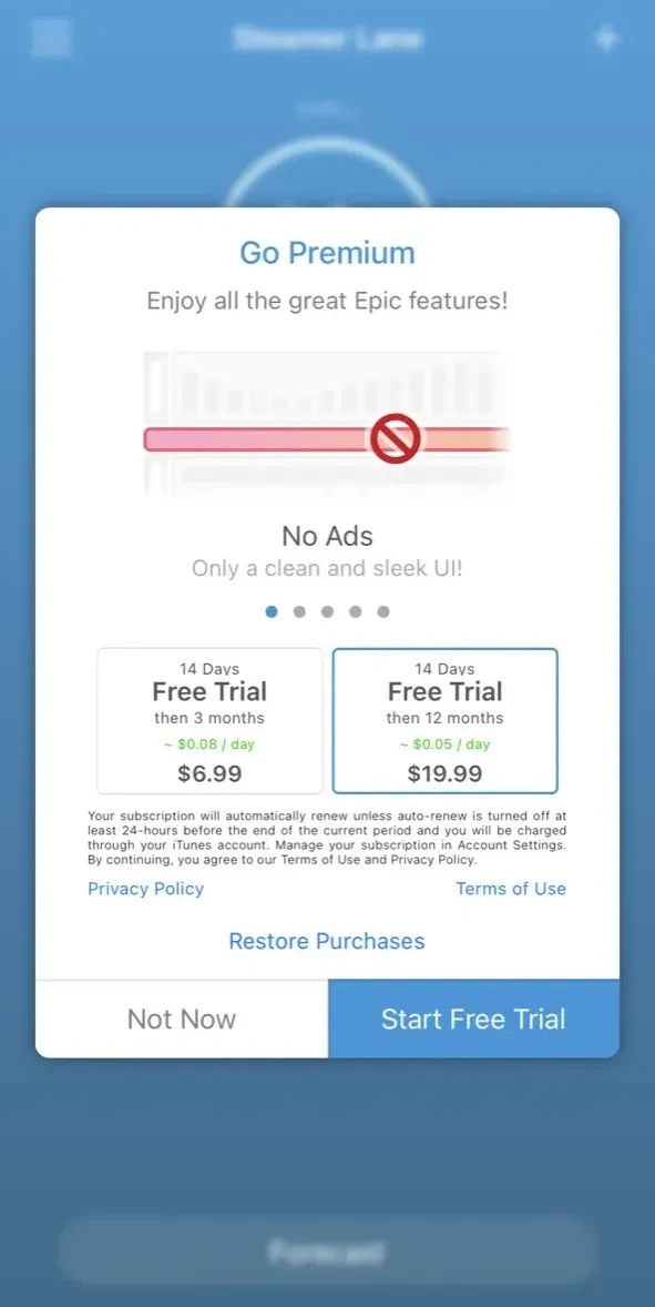 EPIC paywall screen