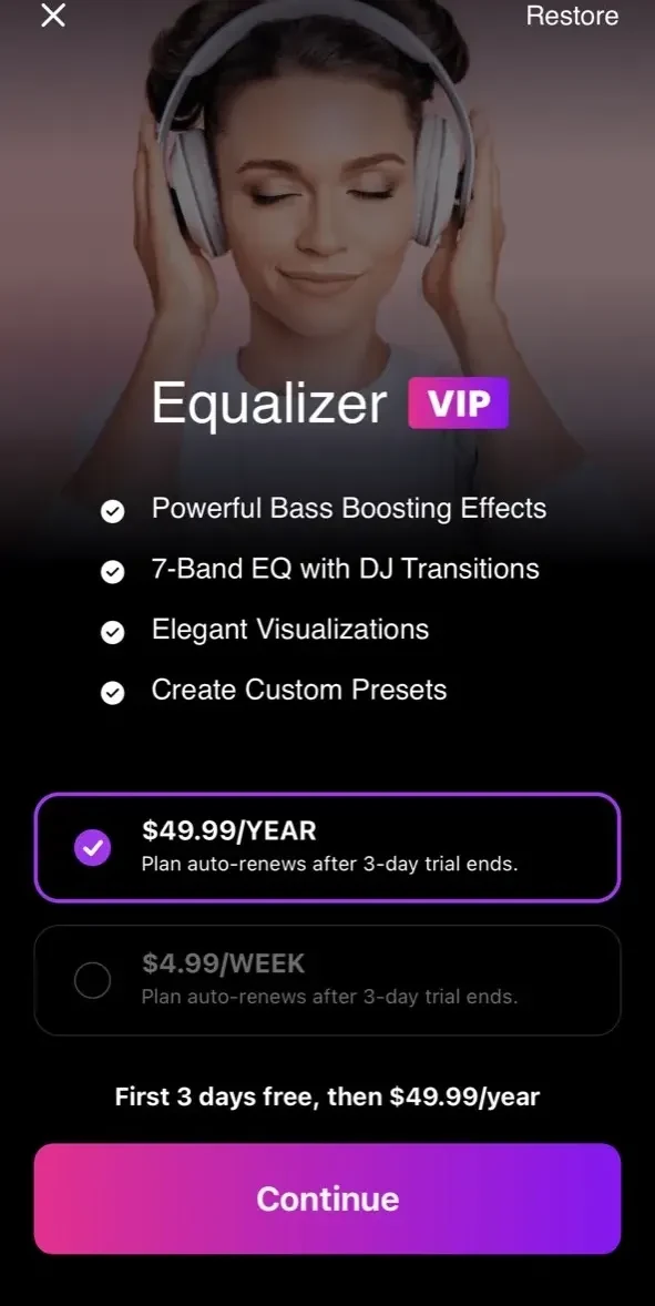 Equalizer Fx paywall screen