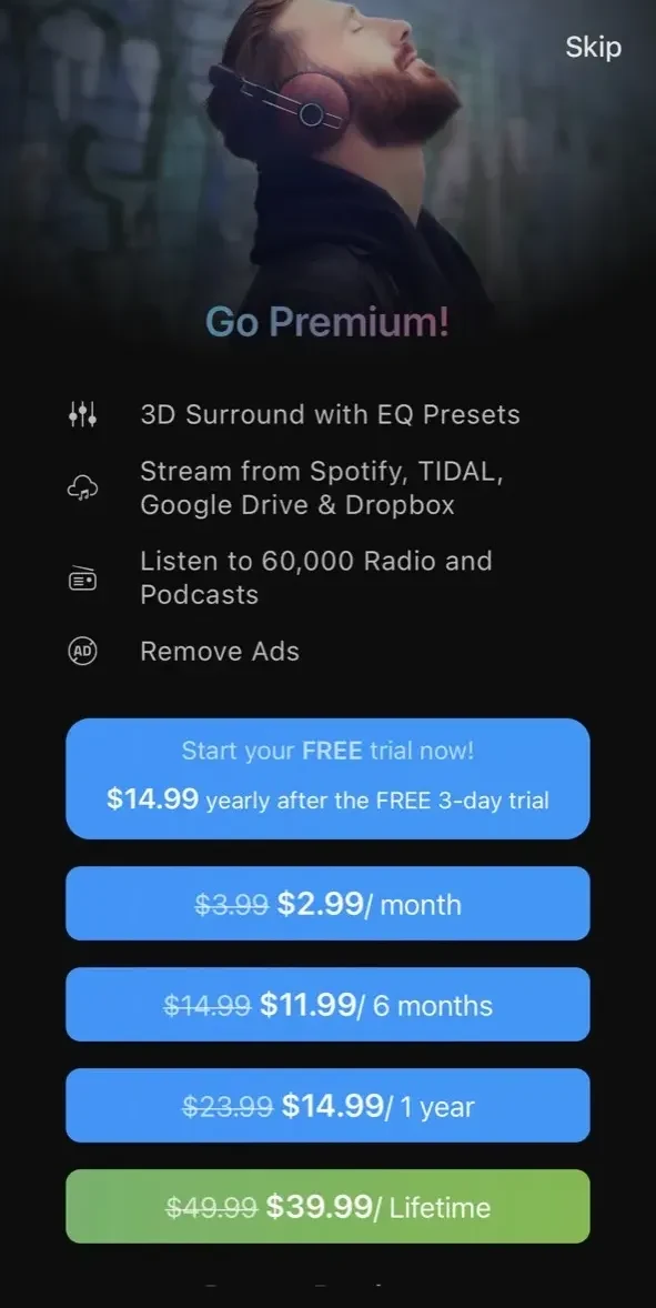 Boom paywall screen