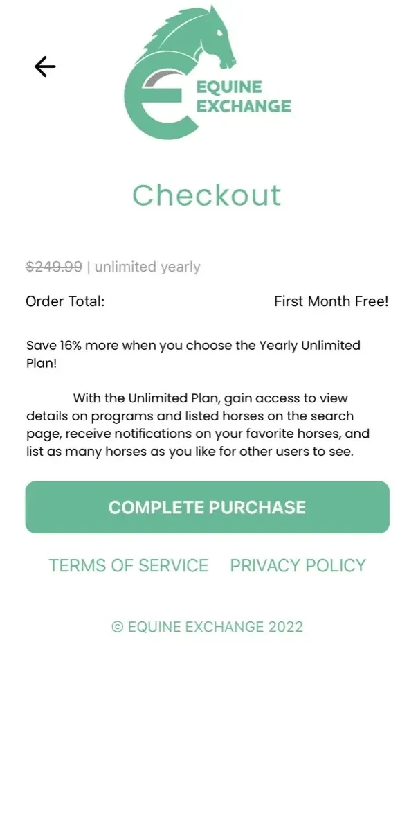 Equine Exchange paywall screen