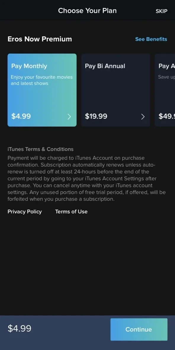 Eros Now paywall screen